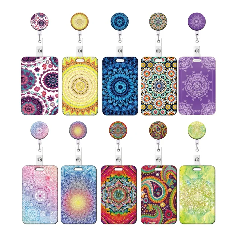Mandala Retractable Reel Buckle Card Holder Women Business Badge Clip Girls Card Holders Doctors Nurses Hang Credencial