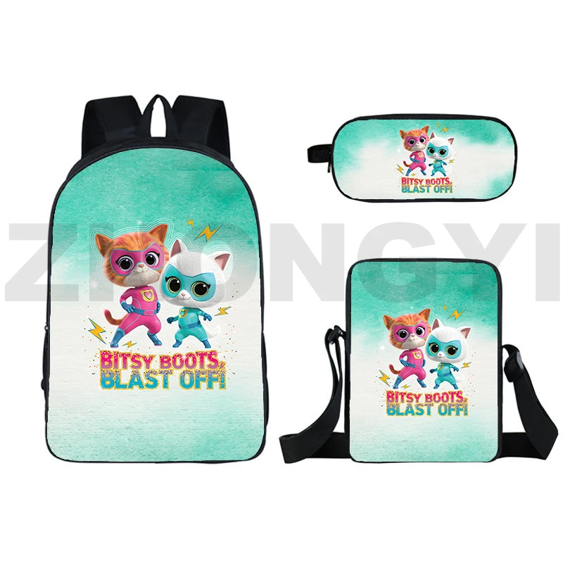 

16 Inch Cute SuperKitties School Bags for Girls High School Anime SuperKitties Backpack 3D Cartoon Bookbag Pencil Box Bagpack