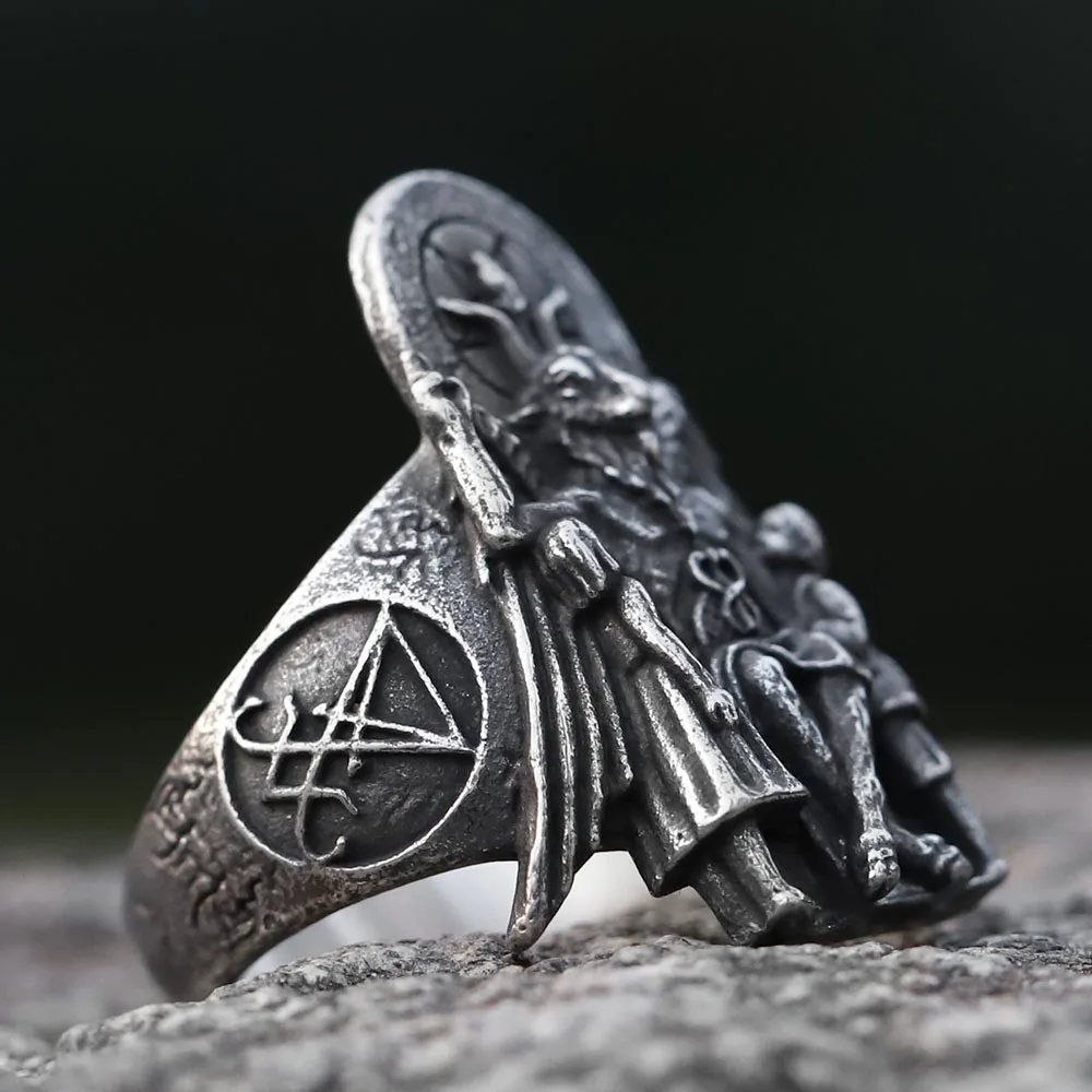 2023 new Vintage Ring Lucifer Satan Signet Ring For Men With Anubis Stainless Steel fashion punk Jewelry for Gift