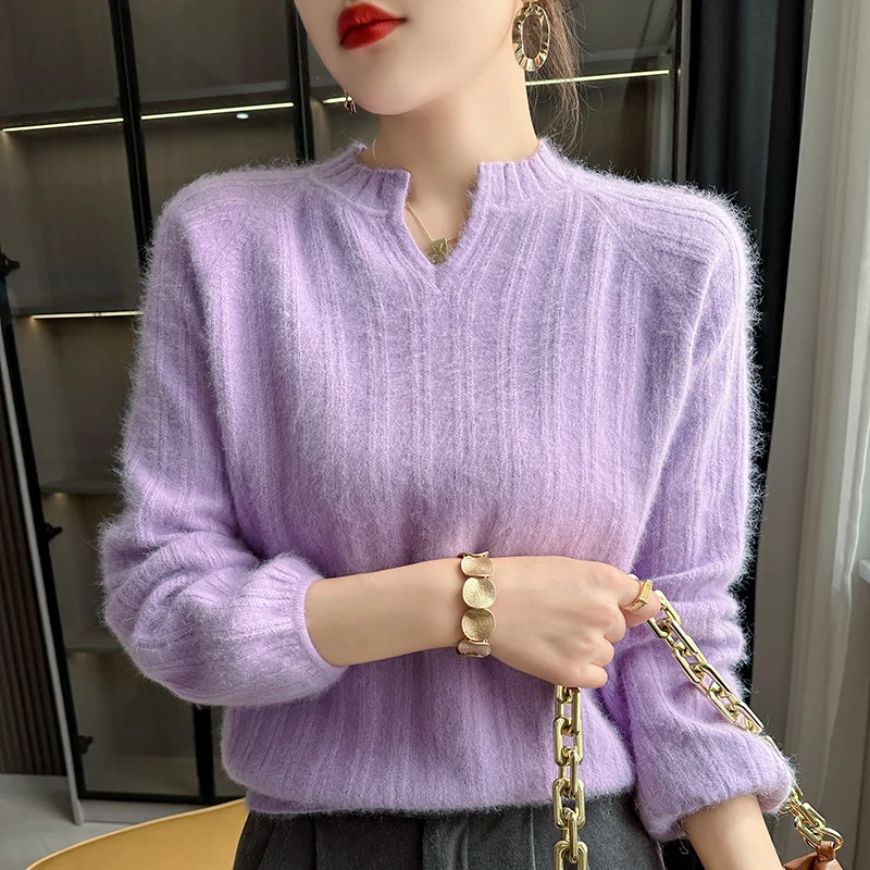 2024 Autumn and Winter New 100% Pure Cashmere Sweater Women V-Neck Long-Sleeved Pullover Sweater Loose Korean Knitted Base Shirt