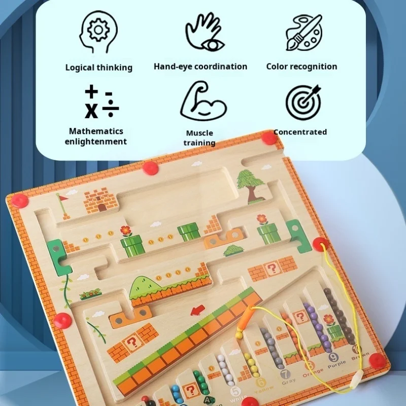 Kindergarten Lernspielzeug Labyrinth Gehperlen Holz Farbklassifizierung Orgelspielzeug