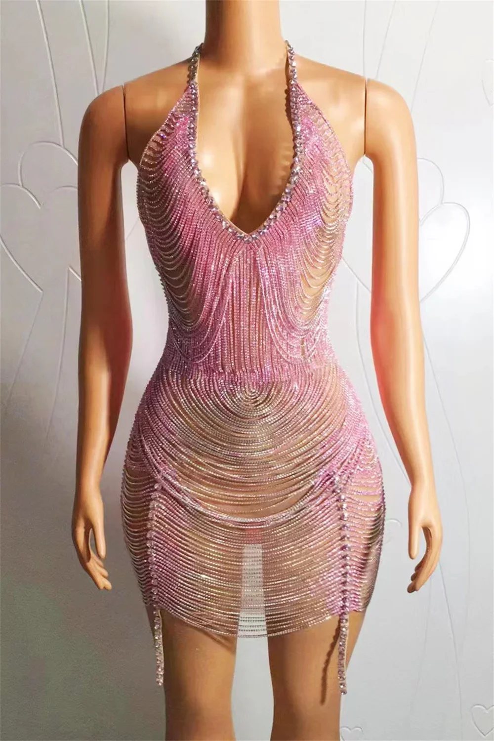 Vestido corto de tela elástica con espejo de diamantes de imitación plateados brillantes para mujer, vestido de fiesta de bailarina, vestido de espectáculo de escenario de cumpleaños, juego de celebración