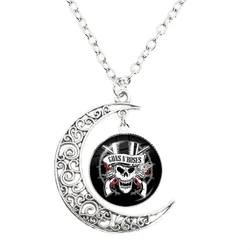 Guns N Roses Rock Band Moon Necklace Punk Music Band Logo Round Glass Pendant Necklaces Give Fans Souvenirs Jewelry