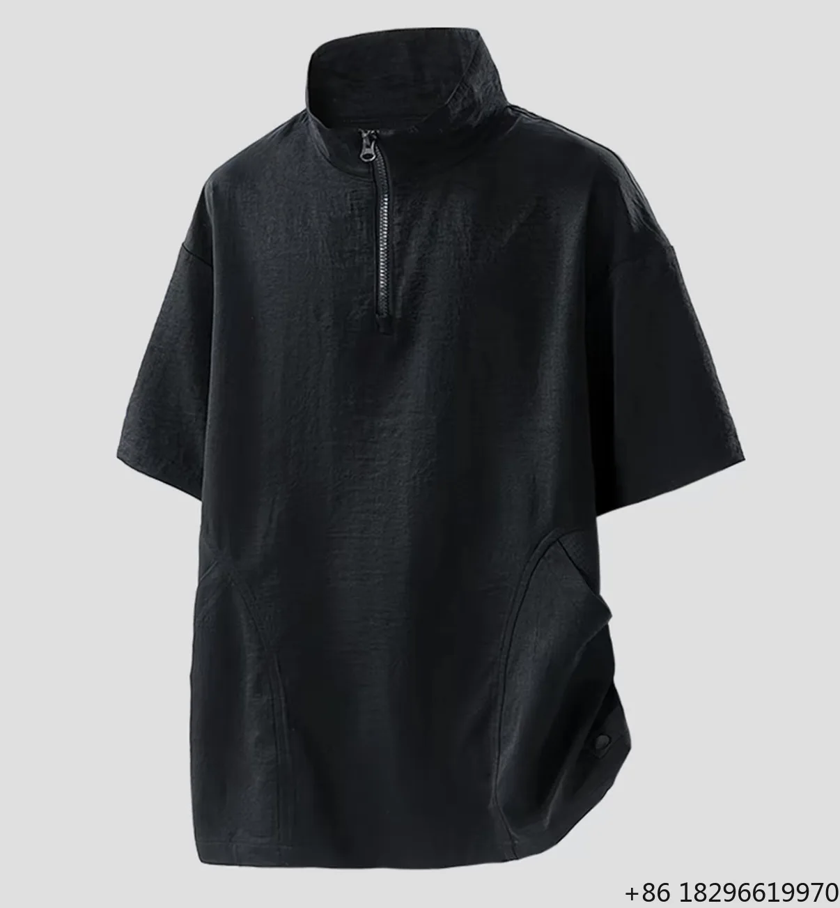 ハーフジップスタンドカラーカラーブロック半袖tシャツメンズ薄手通気性アウトドアフィットネストップス