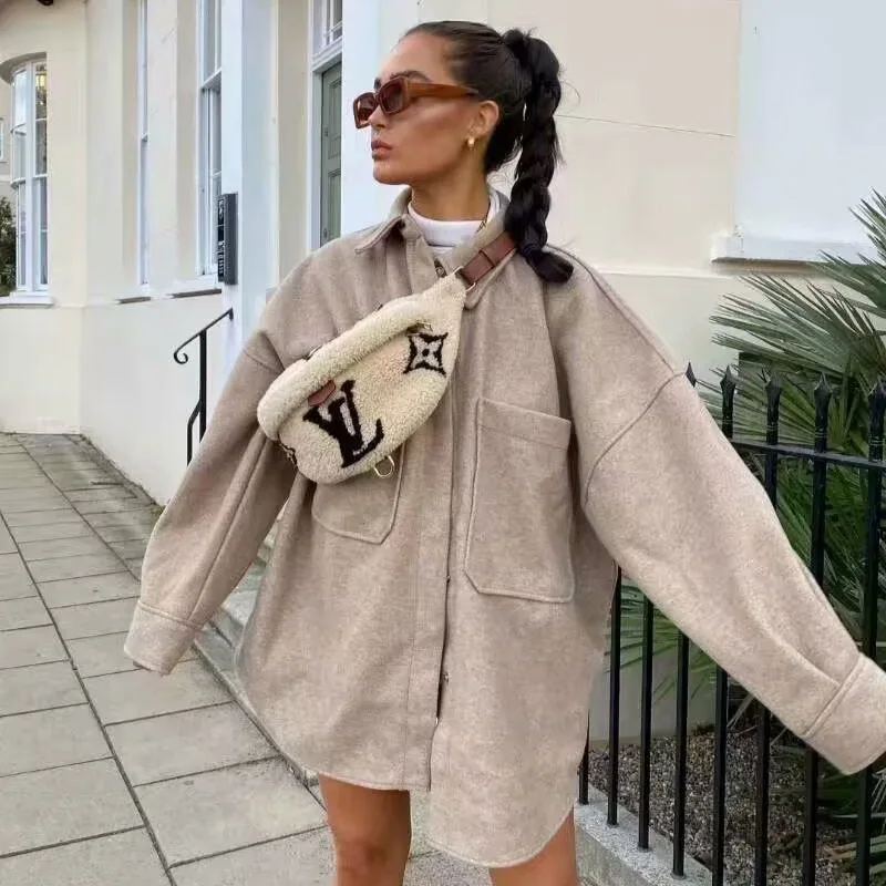 KIDCRKJ, abrigo informal de primavera para mujer, abrigo de lana holgado con cuello de solapa y un solo pecho para mujer, prendas de vestir elegantes con temperamento para mujer