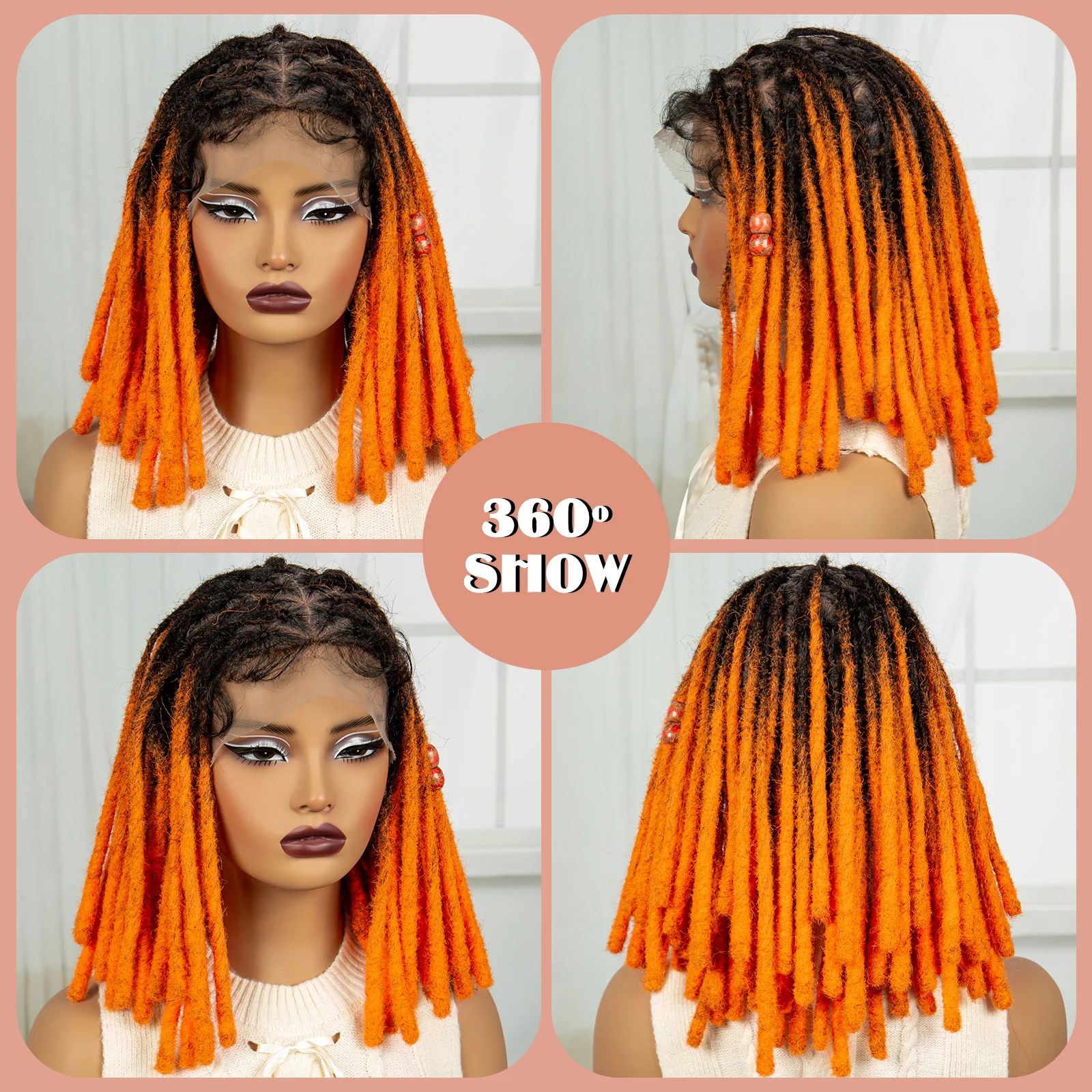 Peluca trenzada de Color naranja para mujer, cabellera sintética de encaje completo sin nudos, trenzas de rastas con pelo de bebé