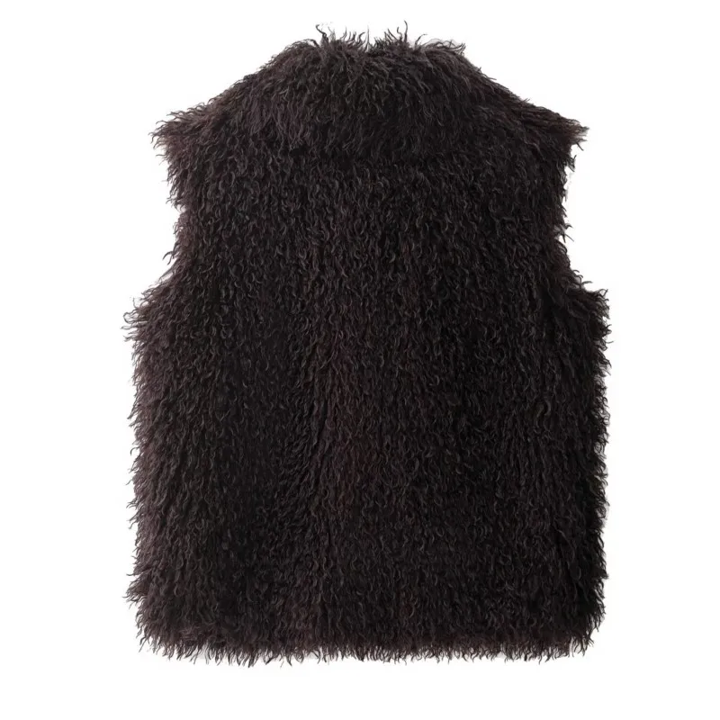 

2025 женский повседневный уличный повседневный жилет в стиле ретро, осенний винтажный топ без рукавов с лацканами, жилет из искусственного меха, верхняя одежда из плюша