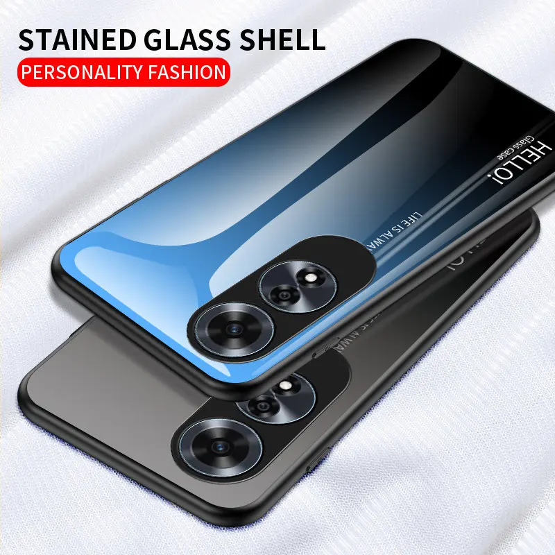 Oppo A60 CPH2631 Case Gradient Shockproof Tempered Glass Hard Back Cover Phone Case for Oppo A60 OppoA60 CPH2631 Silicone Bumper