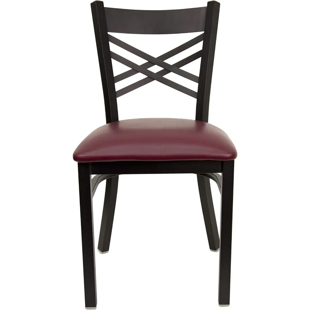 كرسي مطعم EMMA + OLIVER مكون من قطعتين باللون الأسود X Back Metal - مقعد من الفينيل باللون العنابي #4