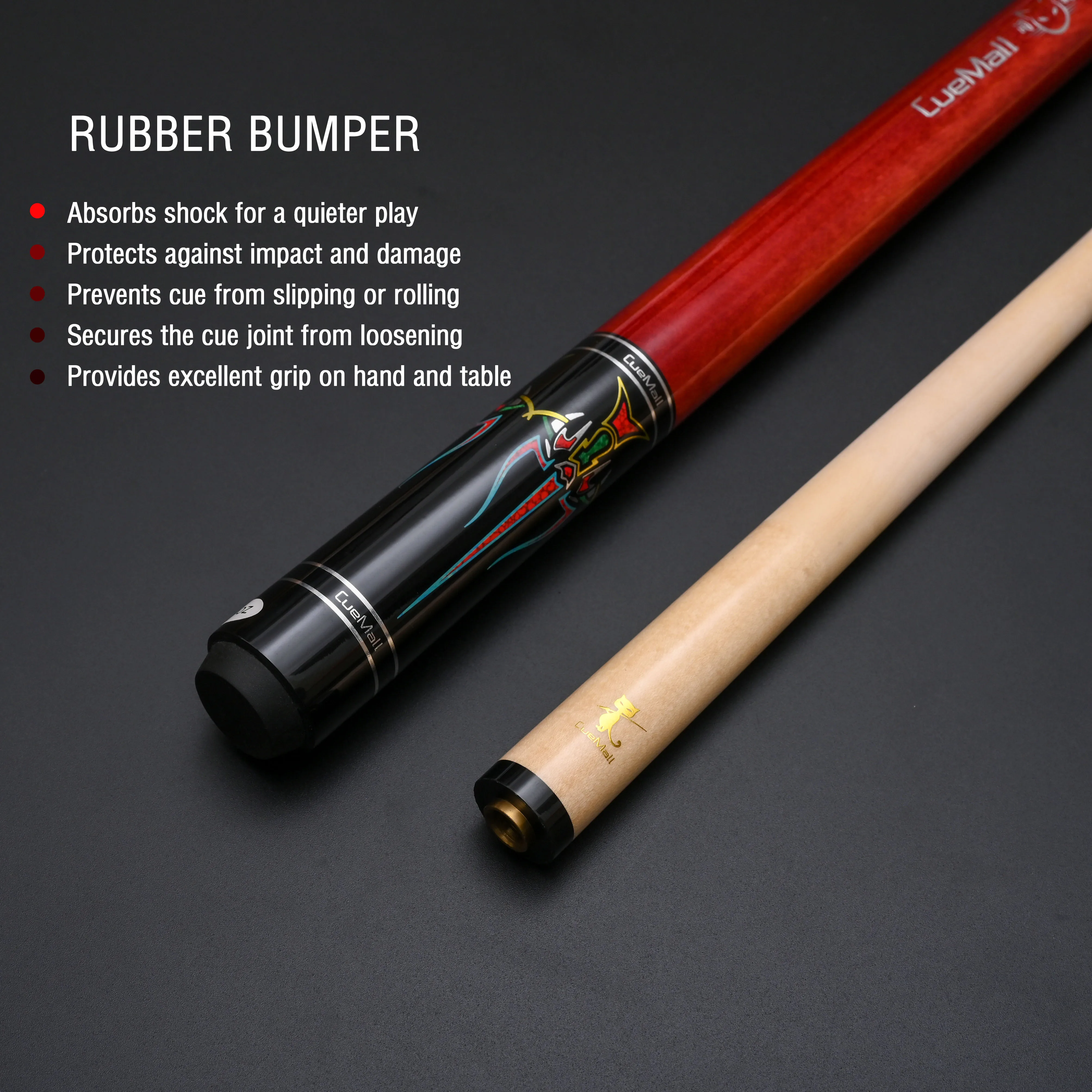 عصا البلياردو الفاخرة من Cue Mall مع وصلة توصيل سريعة من الفولاذ المقاوم للصدأ وطرف متعدد الطبقات ملون