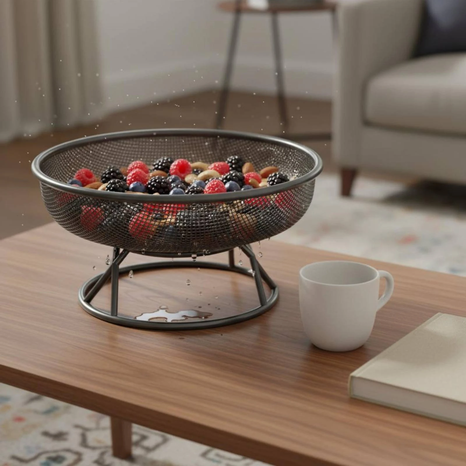 Mesh Fruit Basket Rolled Rim Pedestal Fruit Bowl Tableware Shallow Household Storage Lightweight