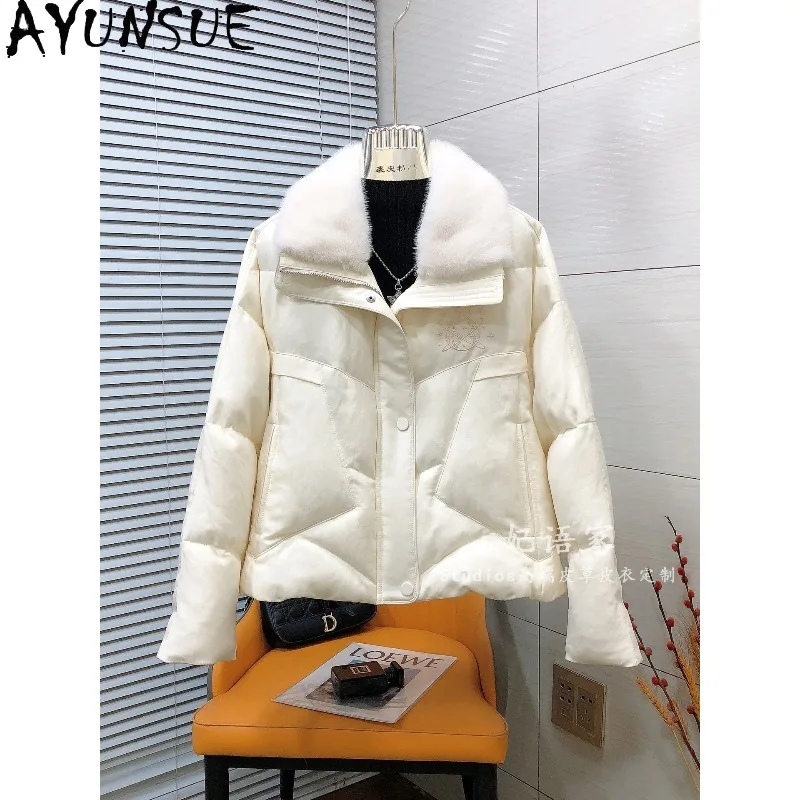 AYUNSUE Mink Collar Fur Down Jackets for Woman Korean Loose Outerwear Short Winter Goose Down Jacket Woman Clothes Ropa Mujer