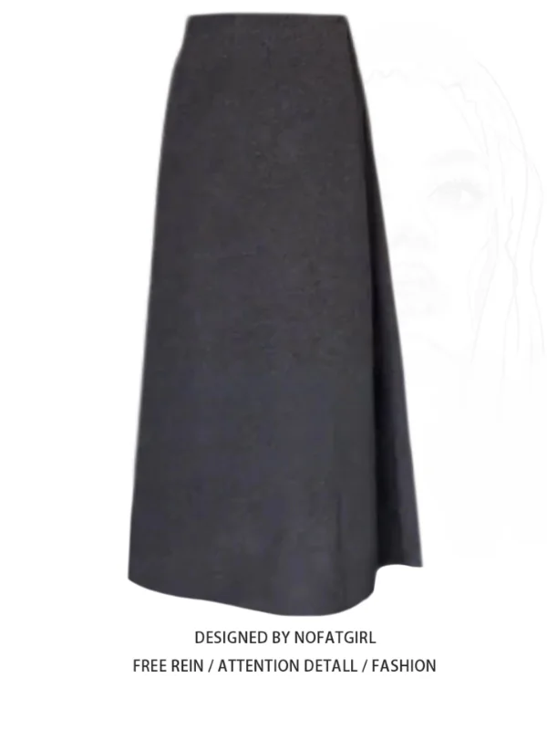 

plus Size Women's Ele Design Woolen A-Line Skirt Autumn Winter Long Skirt Suitable for All Ocns High Waist