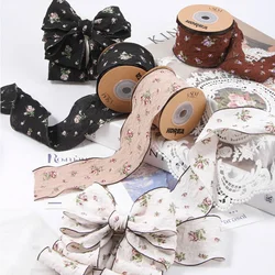 5Yards 50mm Double Sided Wrinkled Floral Chiffon Ribbon for Clothing Sewing DIY Hair Bows Hat Decor Craft Accessories Supply