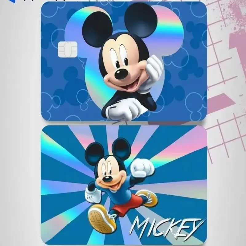 Laser Disney Mickey Stickers carte bancarie carte di credito carte per studenti adesivi di protezione impermeabili e resistenti all'usura, chip di dimensioni