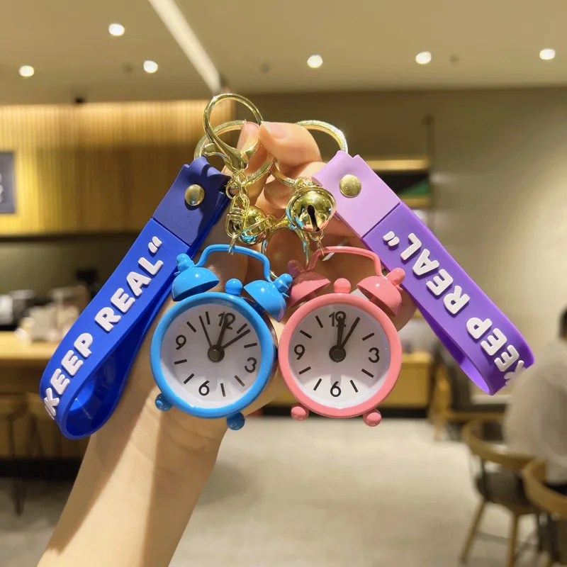 

Mini Alarm Clock Keychain Creative Fashion Cute Clock Metal Pendant Car Phone Bag Gift Ornaments Trinkets Jewelry Women Llaveros