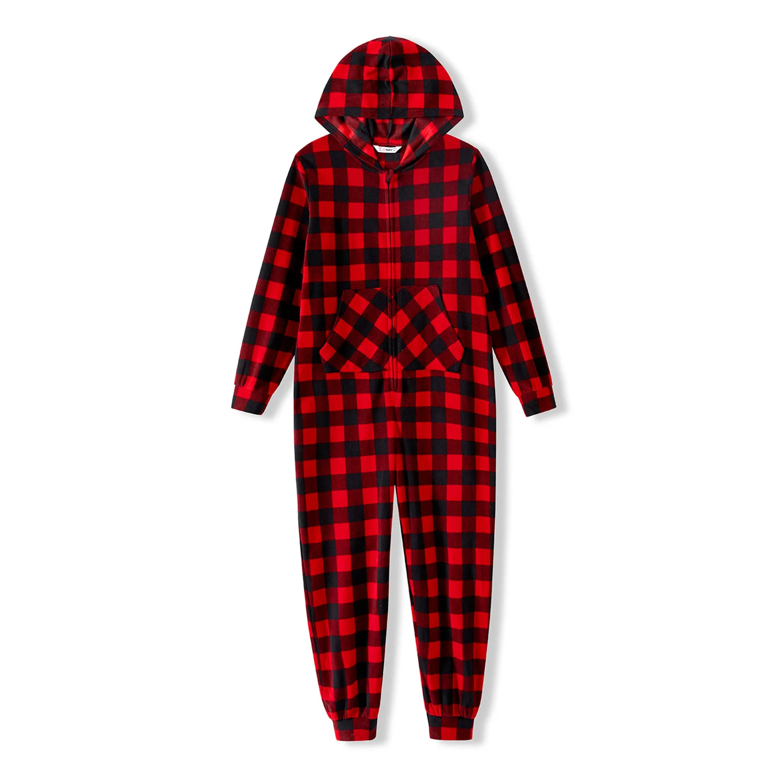 PatPat Christmas Family Matching Red Plaid Hooded Long-sleeve Thickened Polar Fleece Zipper Onesies Pajamas (Flame Resistant)