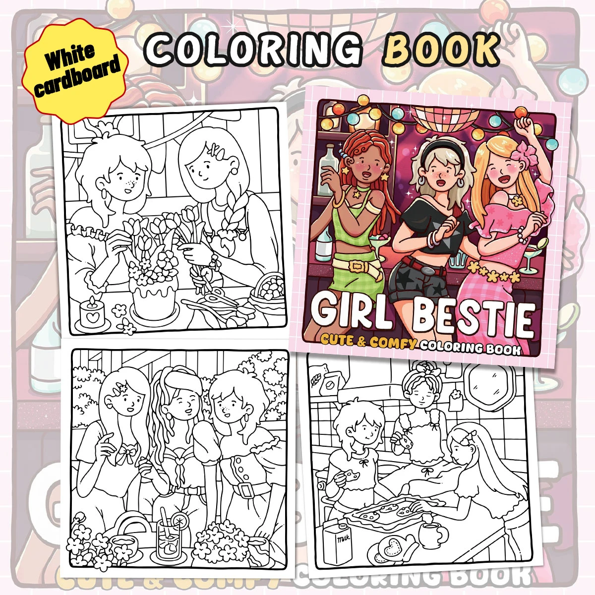 Girl Bestie Cozy Coloring Books, Bold Designs, Easy Coloring, For Home Parent - Child DIY, Relax, Unwind, Boost Creativity