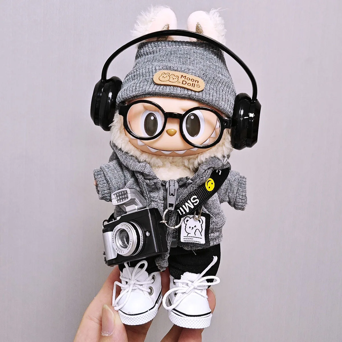Cute Plush Doll Casual Zipper Jacket Sweater Threaded Hat Pants Set Clothes for Labubu Clothes Gifts