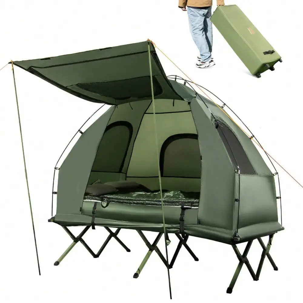 

2-Person Compact Portable Pop-Up Tent/Camping Cot w/ Air Mattress & Sleeping Bag