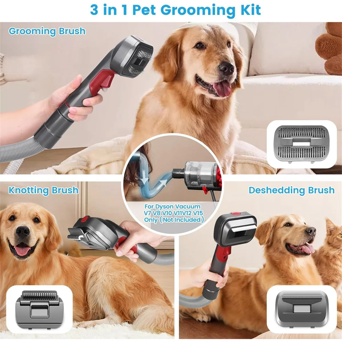 Pet Dog Grooming Kit for Dyson Vacuum V7 V8 V10 V11 V12 V15,Dog Deshedding Brush Attachment for Shedding Grooming