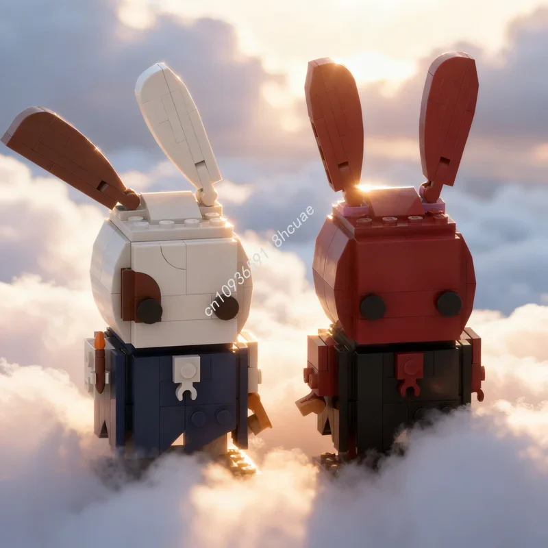 

240pcs MOC Brickheadz We Re Tethered Together Bunnies Model Building Blocks Toys Architecture Festival Gifts Education Brick