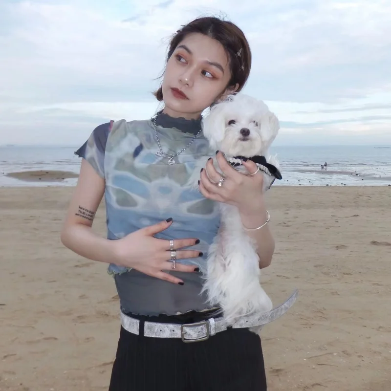 T-Shirts Frauen Krawatte färben spezielle tägliche einfache All-Match-Kreativität zarte atmungsaktive Freizeit grundlegende beliebte anmutige koreanische Stil