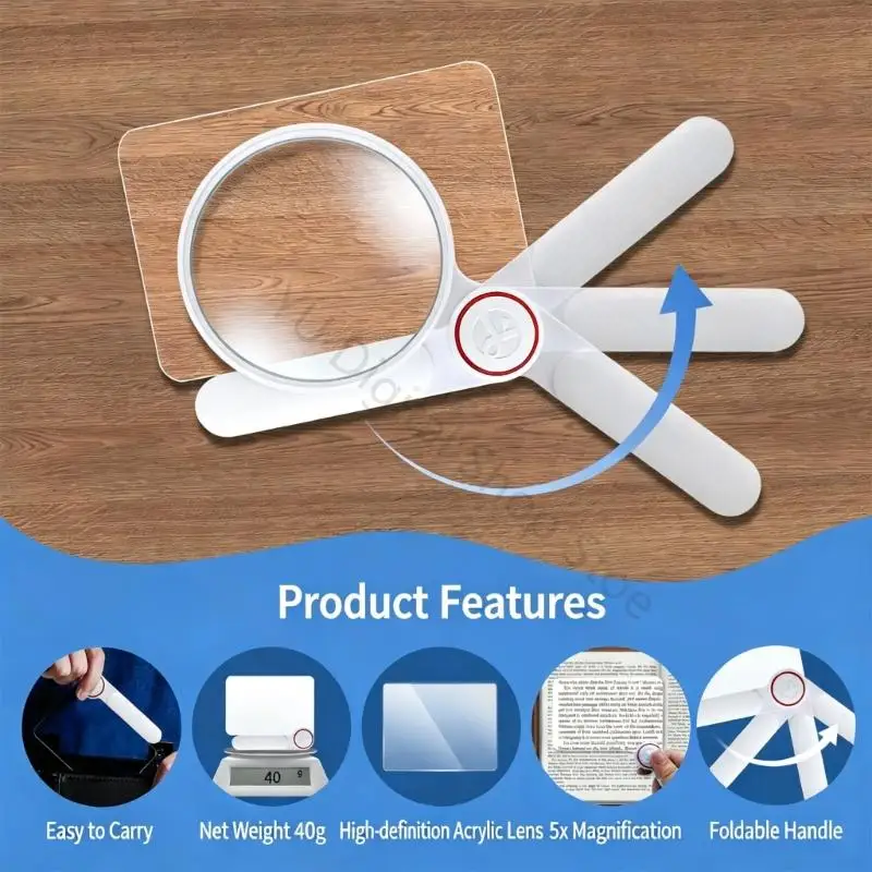 96BA Handheld Viewing Glass with Broad Rectangular Acrylic Lens Foldable for Text