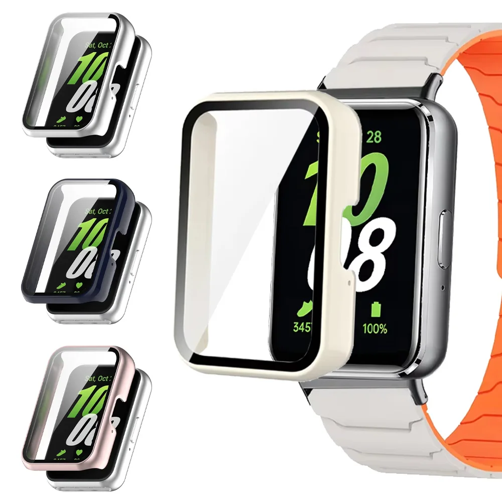 PC-Gehäuse + gehärtetes Glas für Samsung Galaxy Fit 3, stoßfester, rundum schützender Anti-Fall-Bildschirmschutz für Samsung Galaxy Watch Fit 3