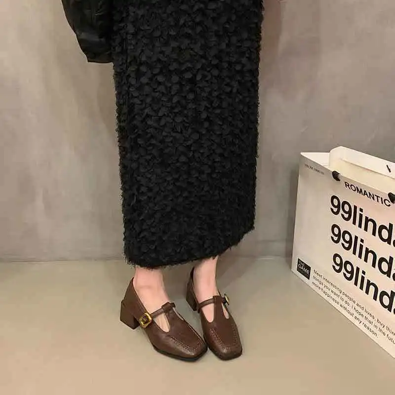 

Французские ретро-туфли для женщин, весна-осень 2026, новая корейская версия, кожаные туфли Мэри Джейн на высоком каблуке