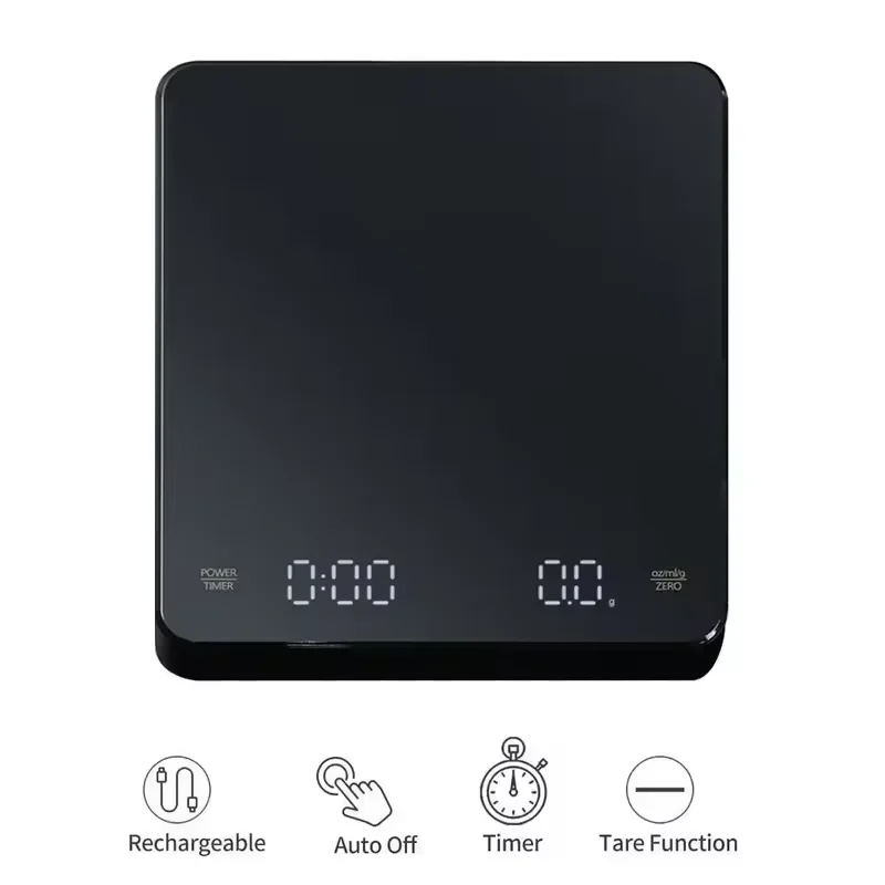 

Цифровые весы для кофе с таймером, светодиодный экран, эспрессо, USB, 3 кг, макс. Весы 0,1 г, высокоточные мерные кухонные весы в озо/мл/г