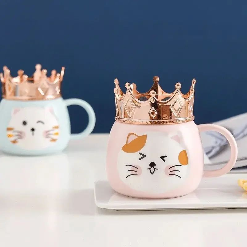 Crown Mobile Phone Holder Mug, Cartoon Cat Ceramic Cup, High-value Girl Water Cups, Gift Drinkware