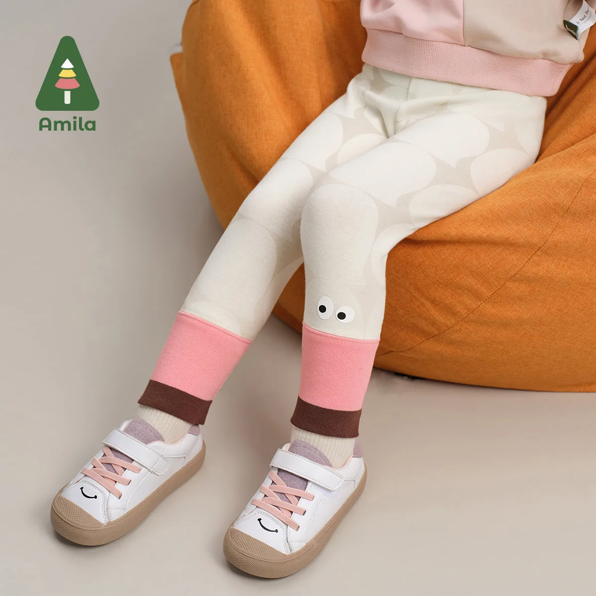 Amila Baby Leggings 2024 Autumn New Girls Color Matching Fashion Striped Print Soft Breathable Fashion Casual Children\'s Pants