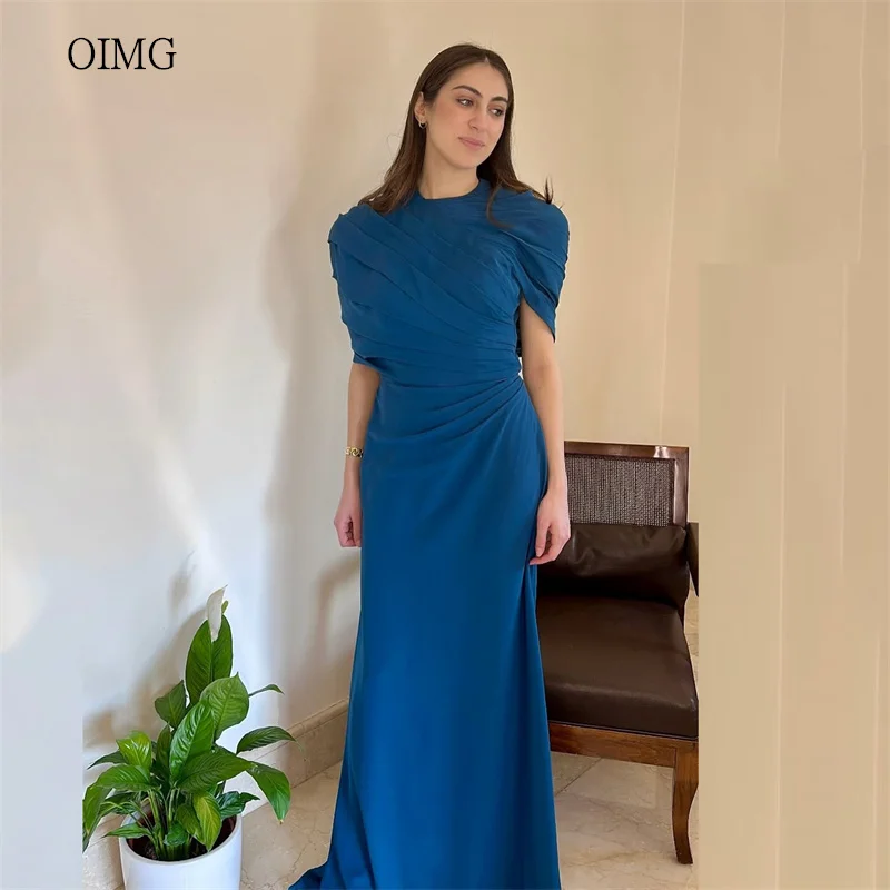 OIMG klassisches königsblaues Meerjungfrau-Abschlussballkleid mit hohem Ausschnitt, gestuftes Partykleid, bodenlanges Abendkleid, Vestidos de Gala, maßgeschneidert