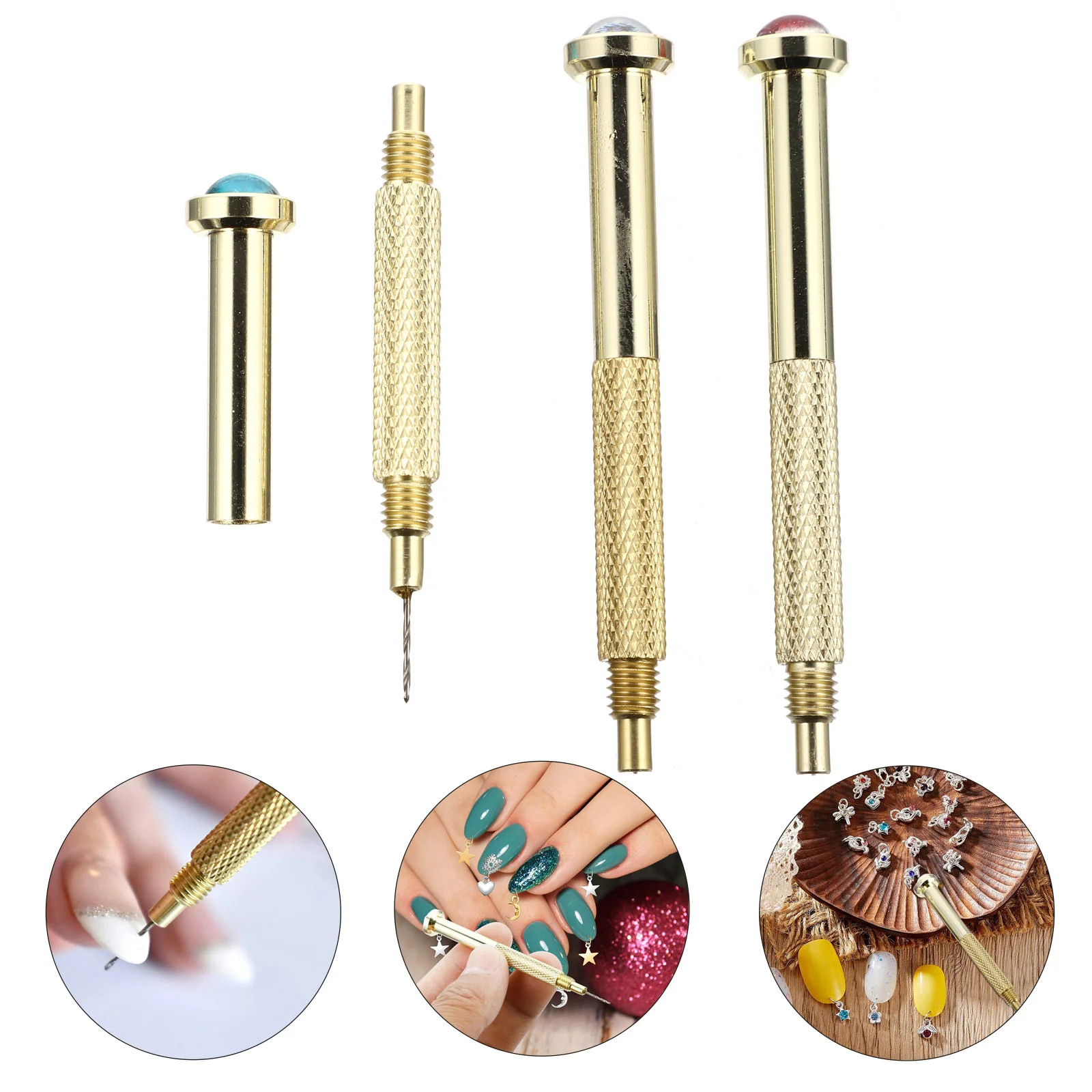 3 PCS Nail Piercing Tool Hand Tool for Applying Decoration Acrylic Tip Gel Nail Hand Drill Charm Piercing Tool