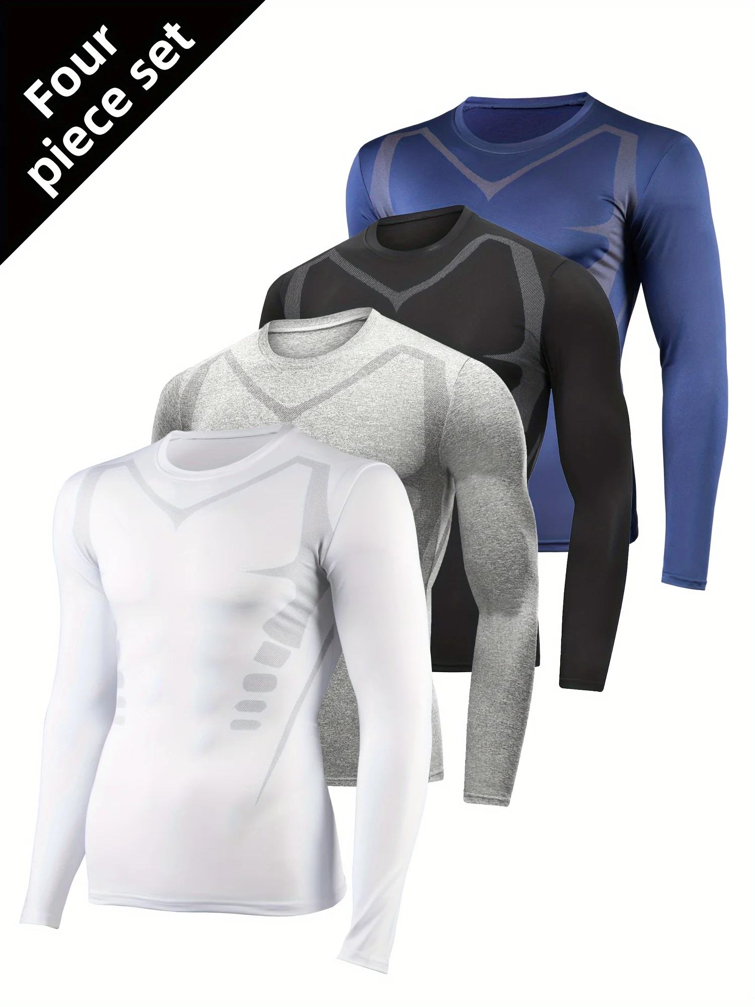 

Four different colors of men's spring and autumn compression training long sleeve tight basketball sportswear