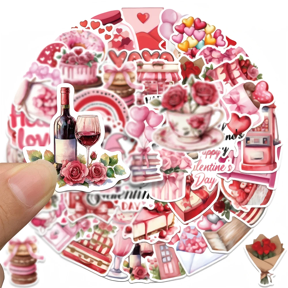 สติกเกอร์ลายกราฟฟิตี้วันวาเลนไทน์สไตล์เรโทรโรแมนติก 10/30/50 ชิ้น สีแดง สำหรับตกแต่งเครื่องเขียน กระเป๋าเดินทาง DIY กันน้ำ