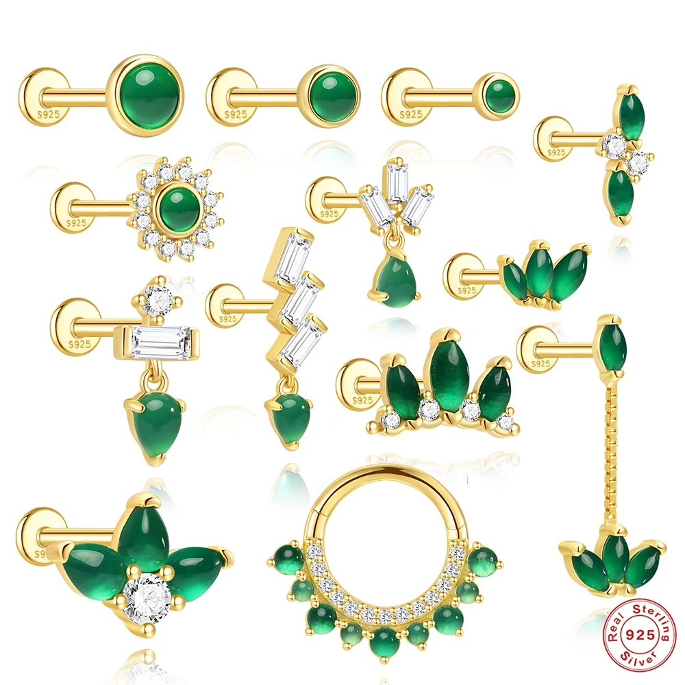 

AIDE стерлингового серебра 925, маленькие свежие зеленые серьги из халцедона для женщин, нежный циркон, пирсинг, серьги-гвоздики, ювелирные изделия Pendientes