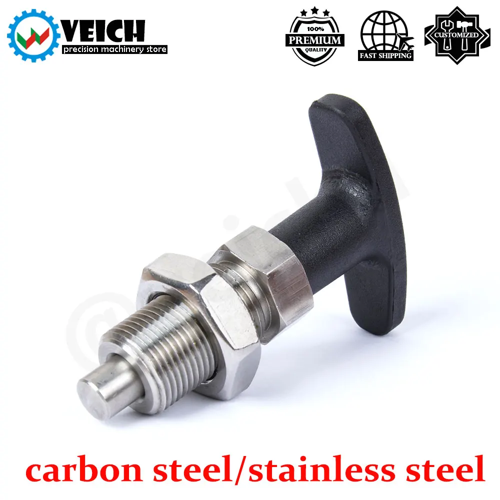 VEICH M12/M16/M20 Fine Thread Spring Index Bolt Carbon Steel/Stainless Steel Hand-Retractable Plungers T-Handle Indexing Plunger