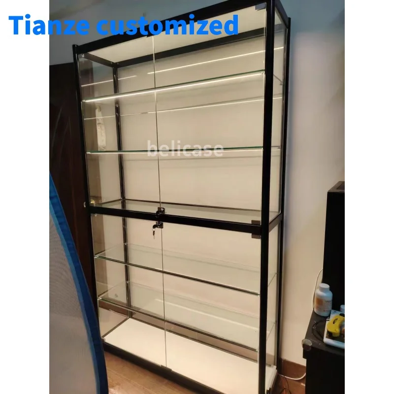 

(Customized) fullglass display retail shop aluminum glass showcase with slide door lockable glass cabinet display c