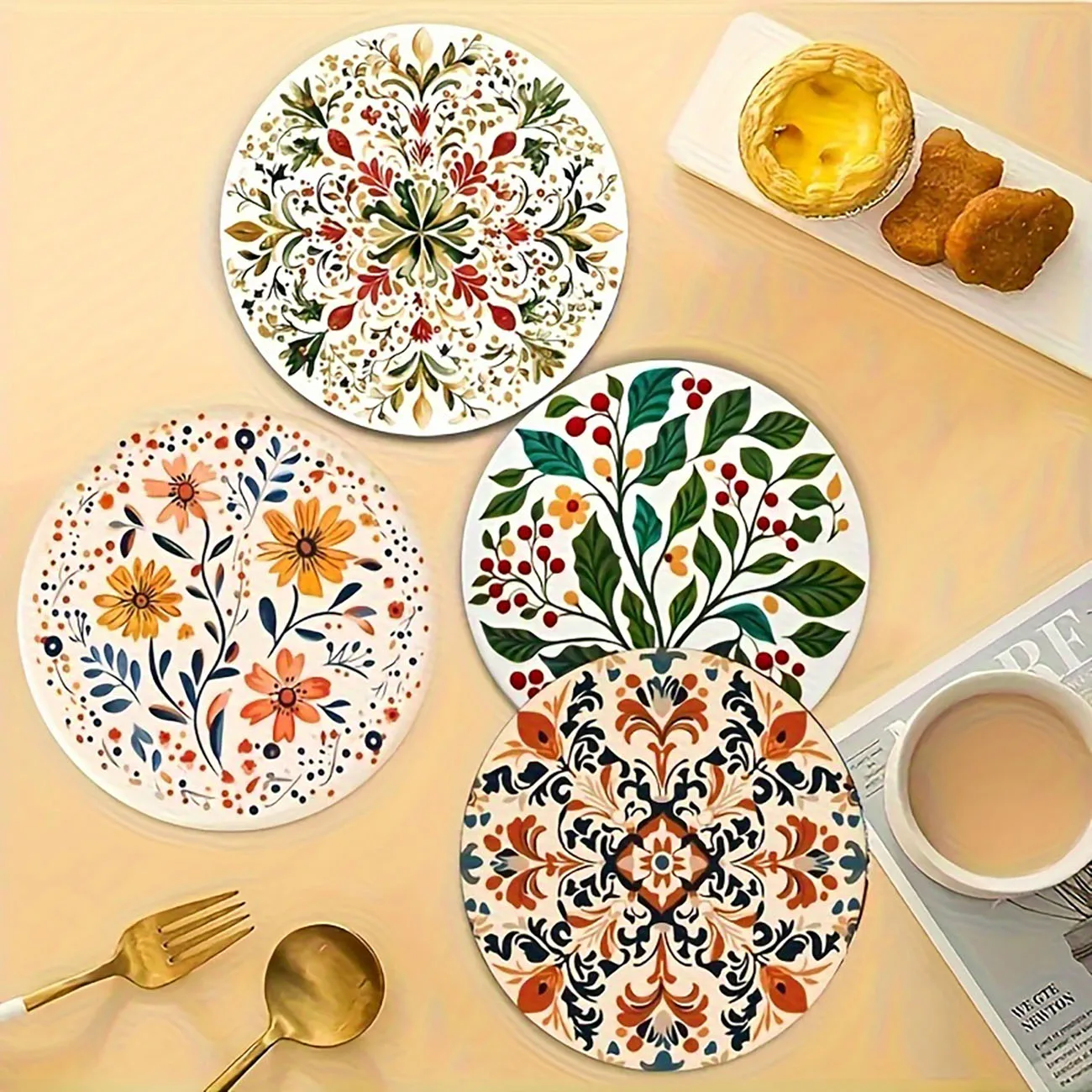4-piece set - wooden placemat, anti slip and heat-resistant, desktop protection, dining table decoration, restaurant gift