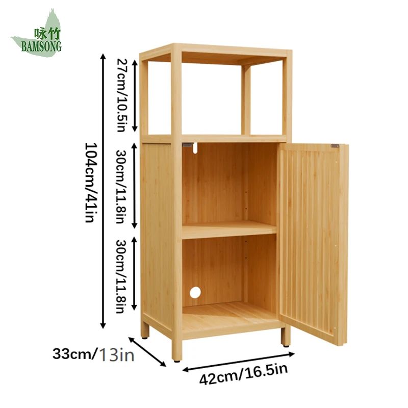 Single-Door Bamboo Side & End Table-US Warehouse Ready to Ship 4-Shelf Storage Cabinet for Living Room Bedroom Office Apartment