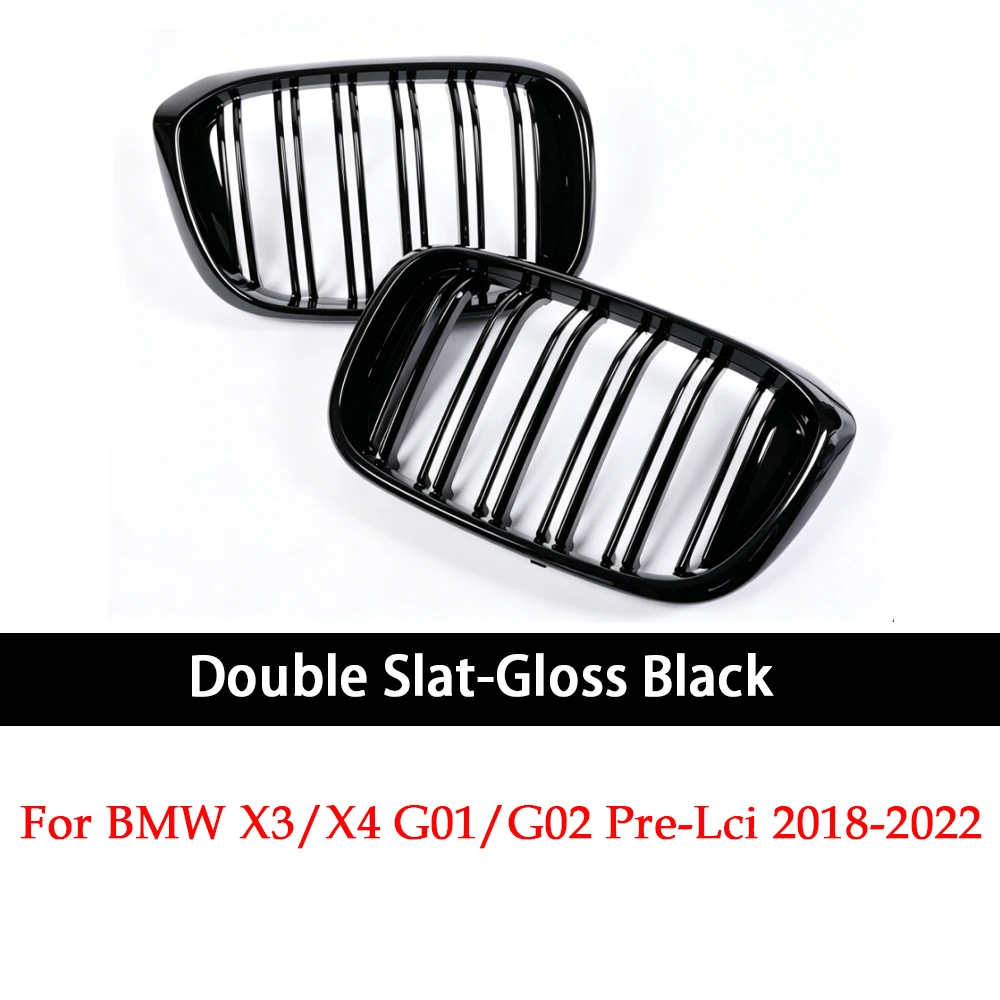 Double Slat M Color Caron Fiber Look Chrome Kidney Grille Glossy Black For BMW G01 X3 G02 X4 Pre-Facelift 2017-2022 M40i image 3