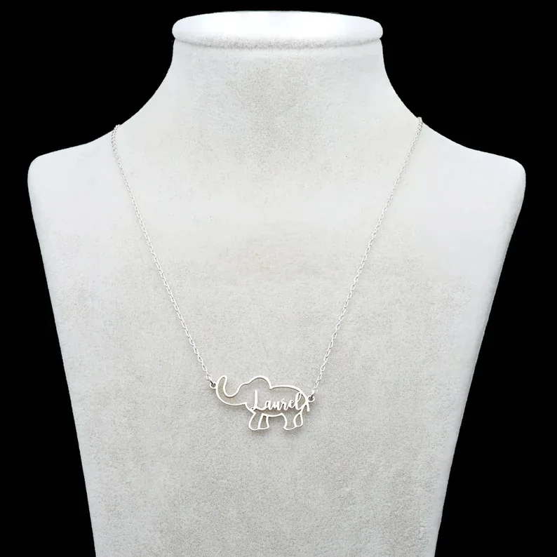 Personalized Baby Elephant Necklace, Custom Name Pendant, Cute Animal Jewelry for Women Kids, Unique Gift for Mom