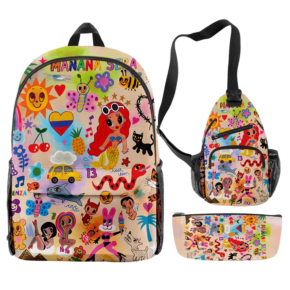 

Harajuku Novelty Cool Manana Sera BonitoI 3D Print 3pcs/Set pupil School Bags Travel Laptop Backpack Chest Bag Pencil Case