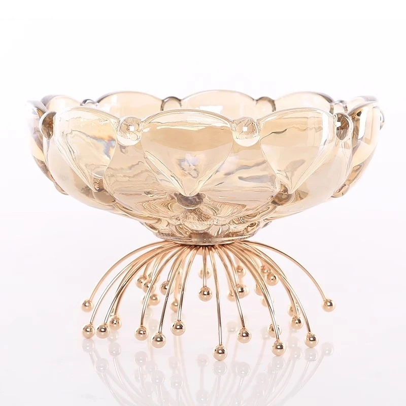 

Light Luxury Crystal Glass Fruit Plate Home Living Room Tea Table Candy Nut Snack Modern Desktop Decoration