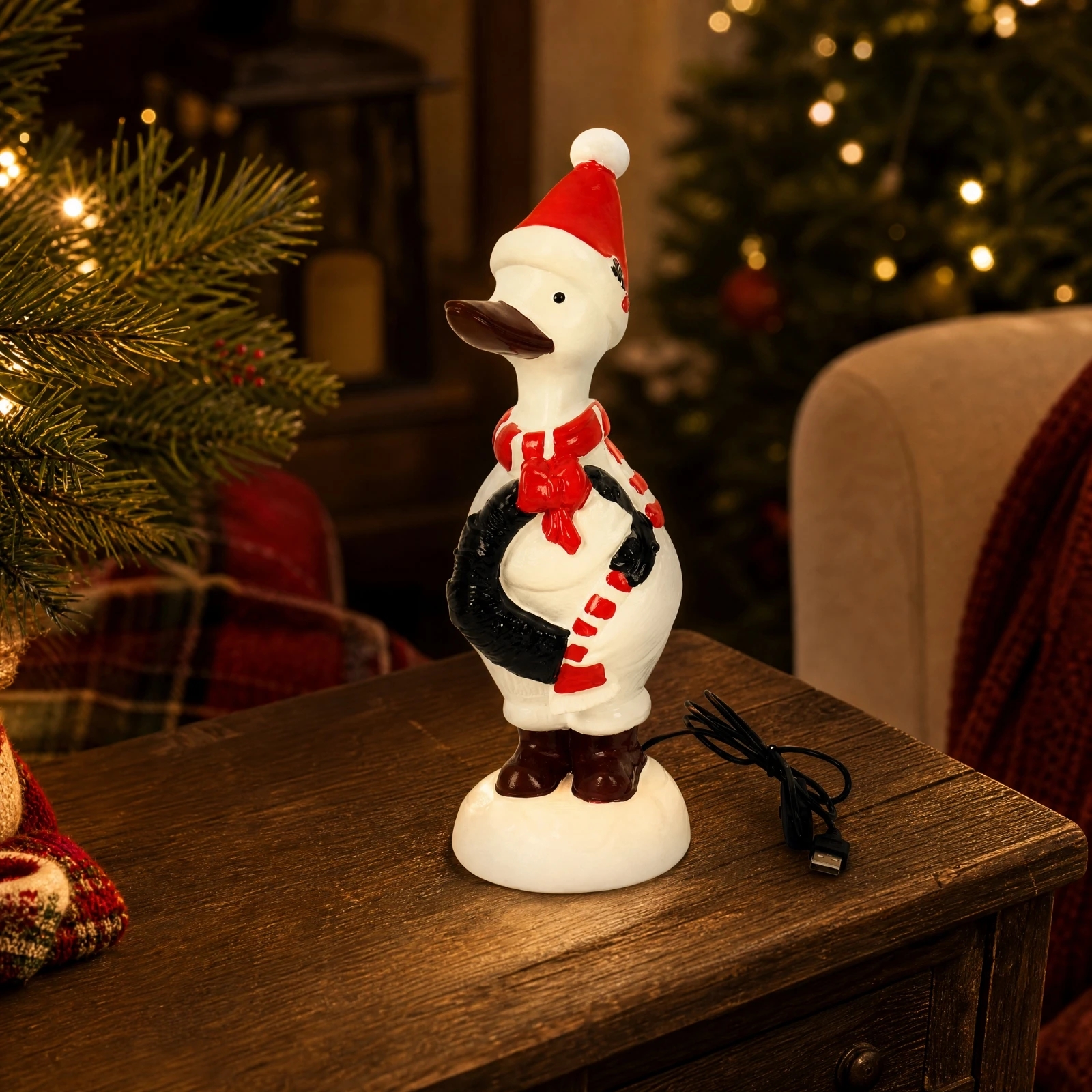 Figurine Lamp Freestanding Illuminated Duck Figurine with USB Cable Tabletop Decoration for Holiday Display, Mantel