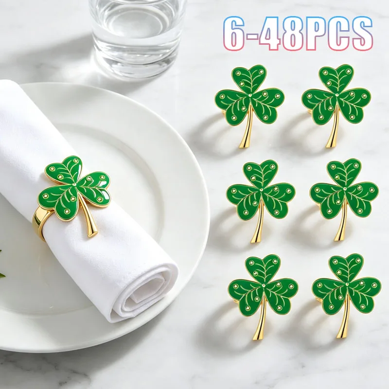 6-48PCS Elegant Napkin Rings Lucky Three Leaf Clover Shaped Table Decoration Accessories for Wedding Home Dining Reception