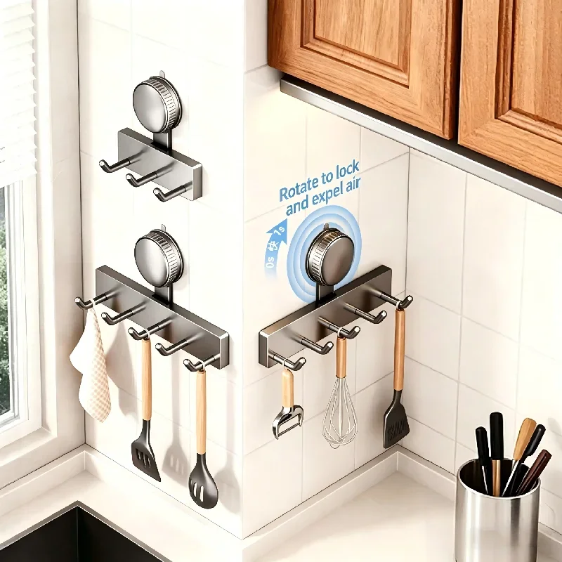 Suction Cup Hooks No Drill Bathroom Kitchen Wall Mount Hanger for Towels Coats Utensils Reusable Strong Grip on Tile Glass
