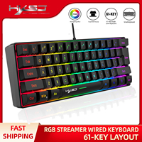 HXSJ 60% Wired Gaming Keyboard 61 Keys Gaming RGB Backlit Ultra Compact Ergonomic membrane Keyboard For PC PS4 Gamer